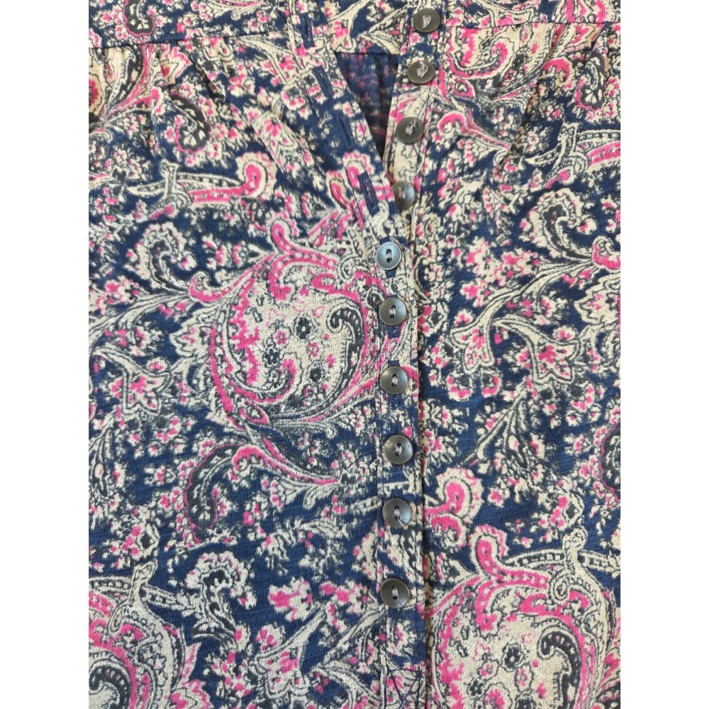Lucky Brand Paisley Henley Blouse‎ Cotton Modal Size Medium Bohemian Pink Navy - Picture 10 of 11